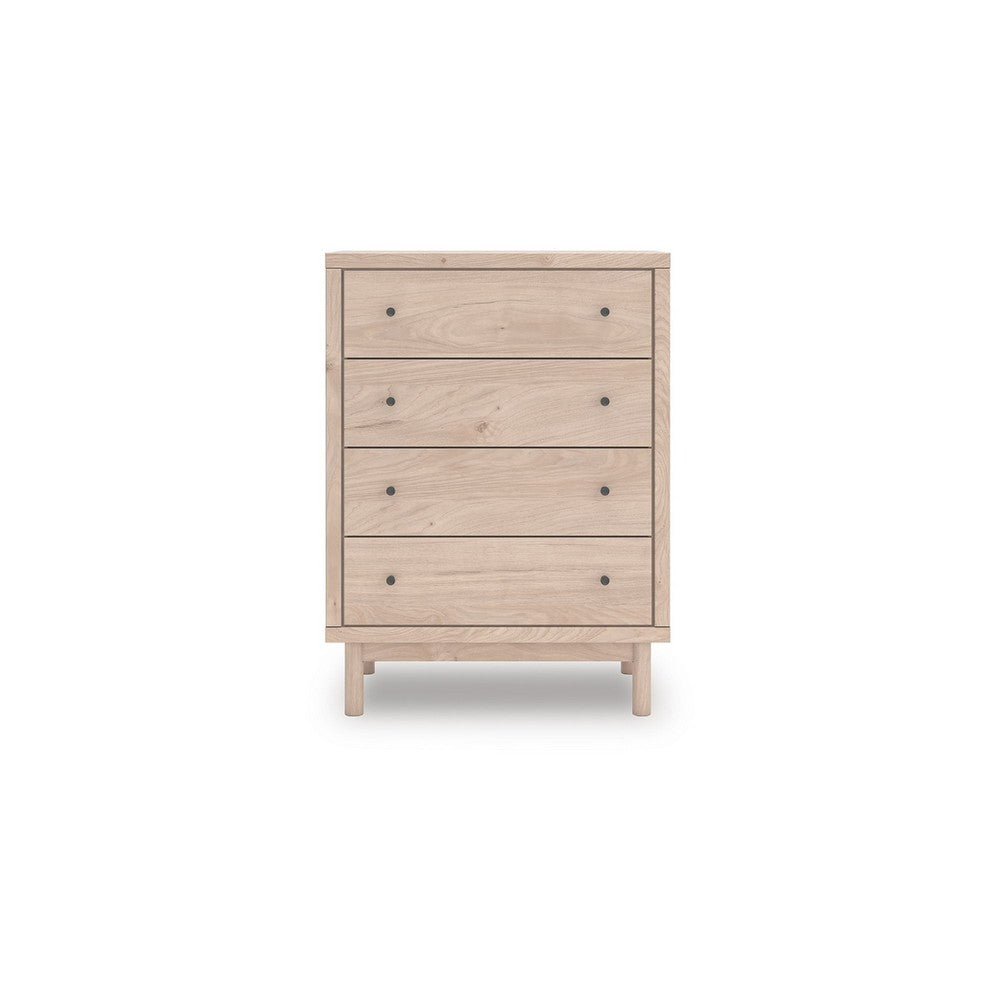 Rox Tall Dresser Chest | 4 Drawers w Black Metal Knobs | Tan Brown