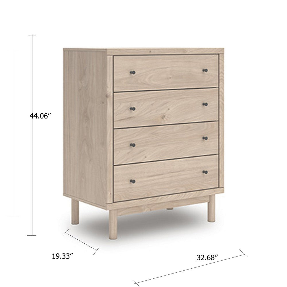 Rox Tall Dresser Chest | 4 Drawers w Black Metal Knobs | Tan Brown