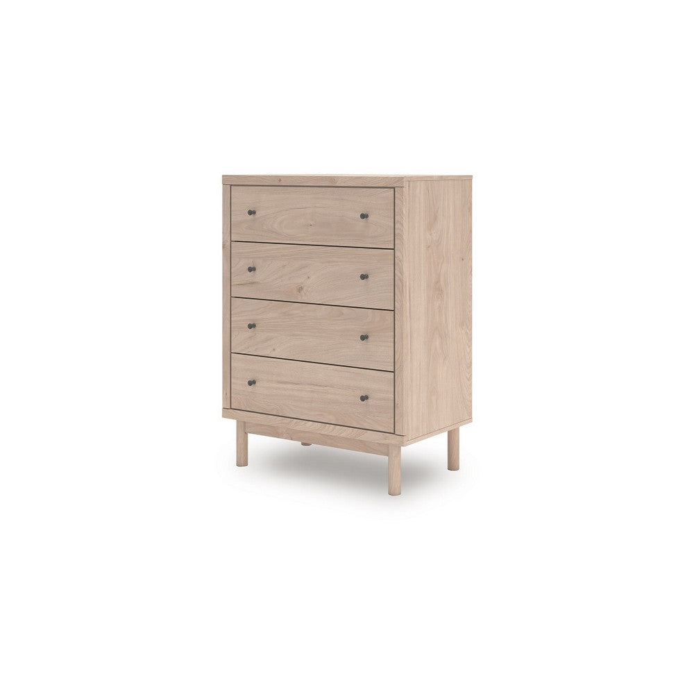 Rox Tall Dresser Chest | 4 Drawers w Black Metal Knobs | Tan Brown