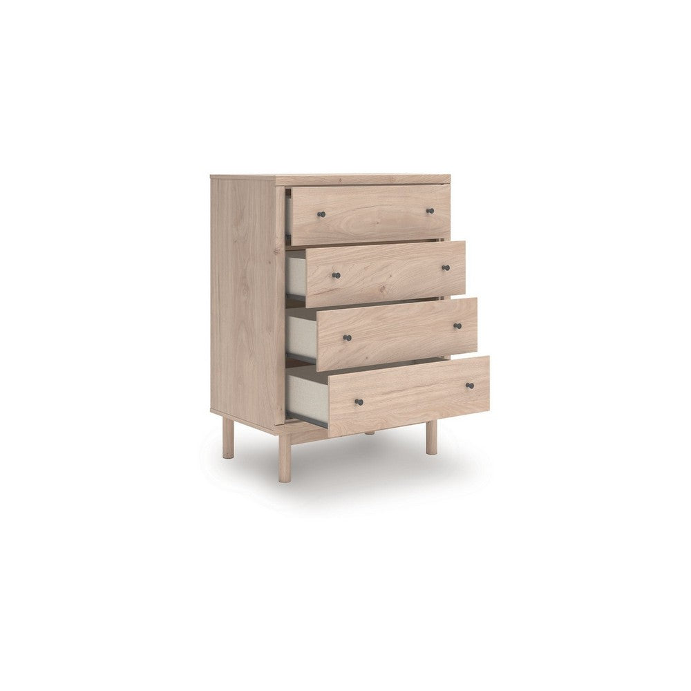 Rox Tall Dresser Chest | 4 Drawers w Black Metal Knobs | Tan Brown