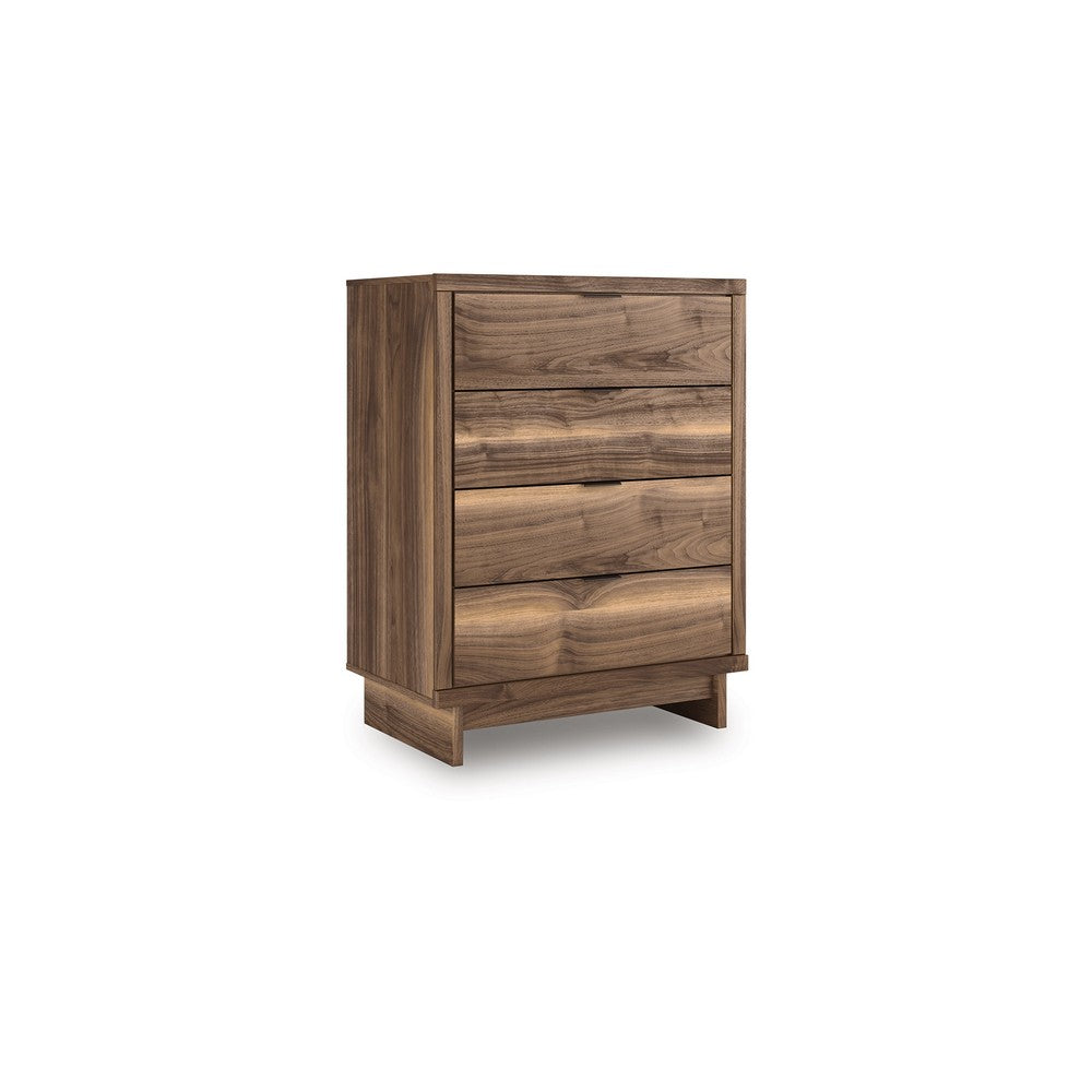 Lina Tall Dresser Chest | 4 Drawers Integrated Pulls | Natural Wood Brown