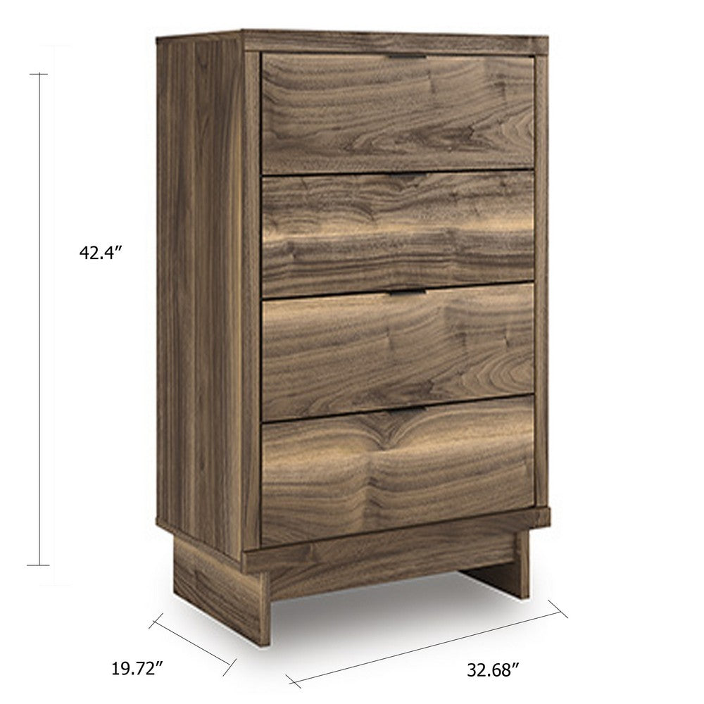 Lina Tall Dresser Chest | 4 Drawers Integrated Pulls | Natural Wood Brown