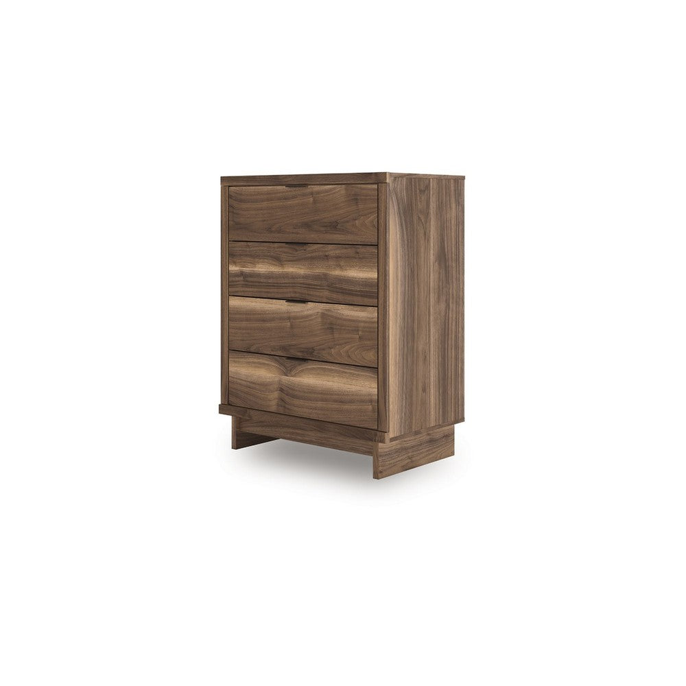 Lina Tall Dresser Chest | 4 Drawers Integrated Pulls | Natural Wood Brown