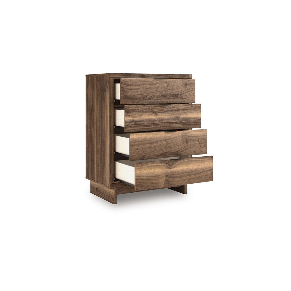 Lina Tall Dresser Chest | 4 Drawers Integrated Pulls | Natural Wood Brown