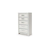 Zura Tall Dresser Chest | 5 Drawers w Modern Chrome Handles | Matte White