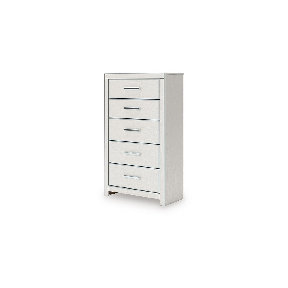 Zura Tall Dresser Chest | 5 Drawers w Modern Chrome Handles | Matte White