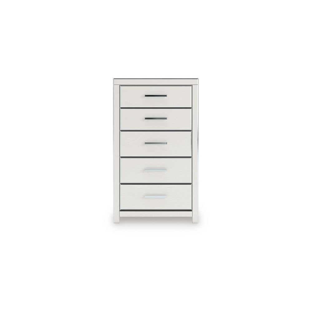 Zura Tall Dresser Chest | 5 Drawers w Modern Chrome Handles | Matte White