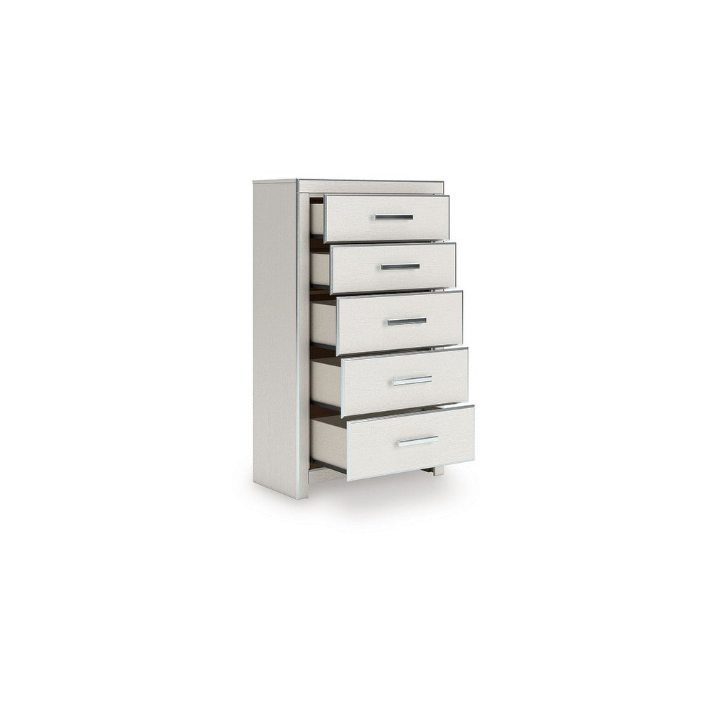 Zura Tall Dresser Chest | 5 Drawers w Modern Chrome Handles | Matte White