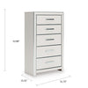 Zura Tall Dresser Chest | 5 Drawers w Modern Chrome Handles | Matte White