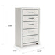 Zura Tall Dresser Chest | 5 Drawers w Modern Chrome Handles | Matte White