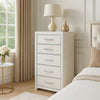 Zura Tall Dresser Chest | 5 Drawers w Modern Chrome Handles | Matte White