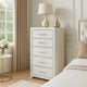 Zura Tall Dresser Chest | 5 Drawers w Modern Chrome Handles | Matte White