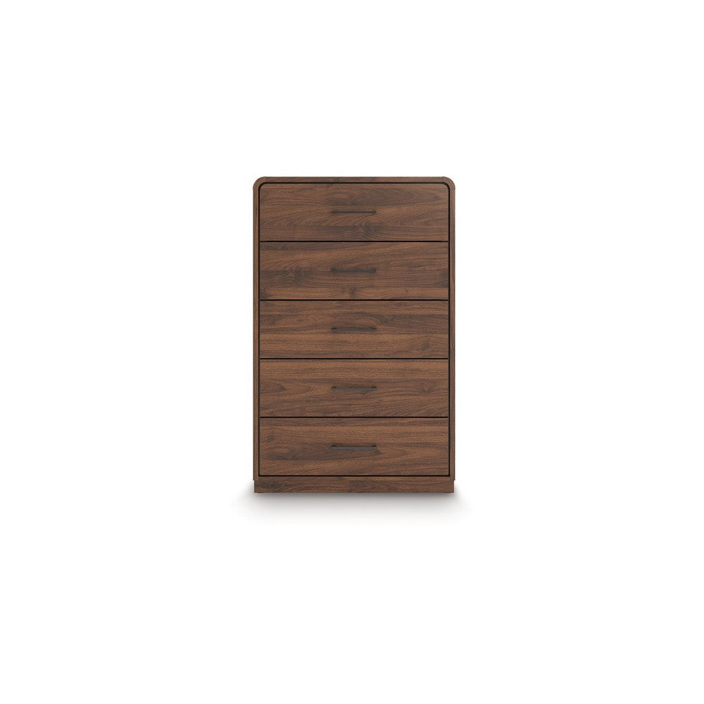 Fery Tall Dresser Chest | 5 Drawers w Black Metal Handles | Walnut Brown