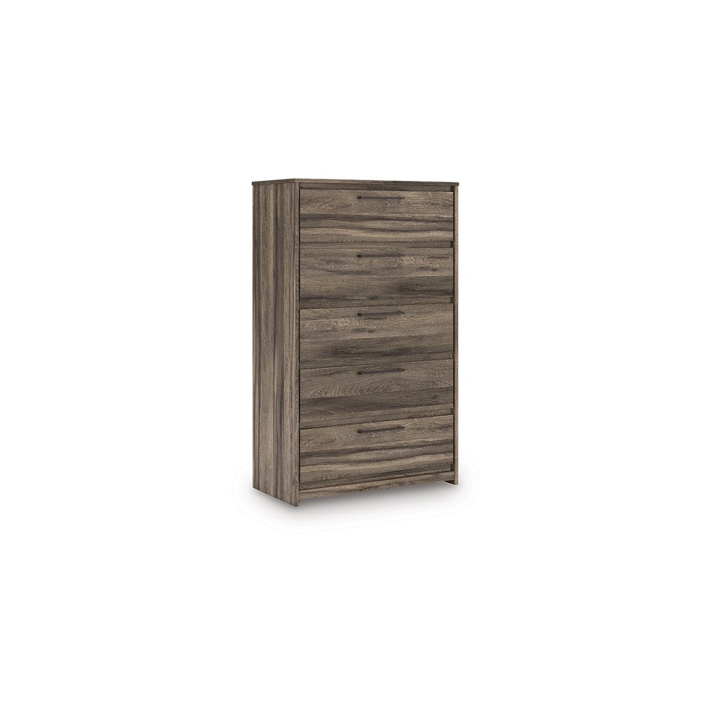 Eli Tall Dresser Chest | 5 Drawers w Long Handles | Weathered Wood Brown