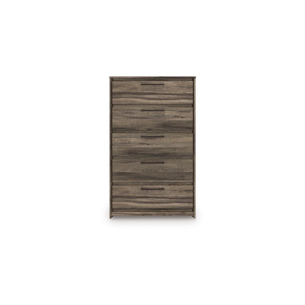 Eli Tall Dresser Chest | 5 Drawers w Long Handles | Weathered Wood Brown