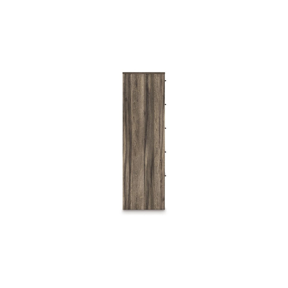 Eli Tall Dresser Chest | 5 Drawers w Long Handles | Weathered Wood Brown