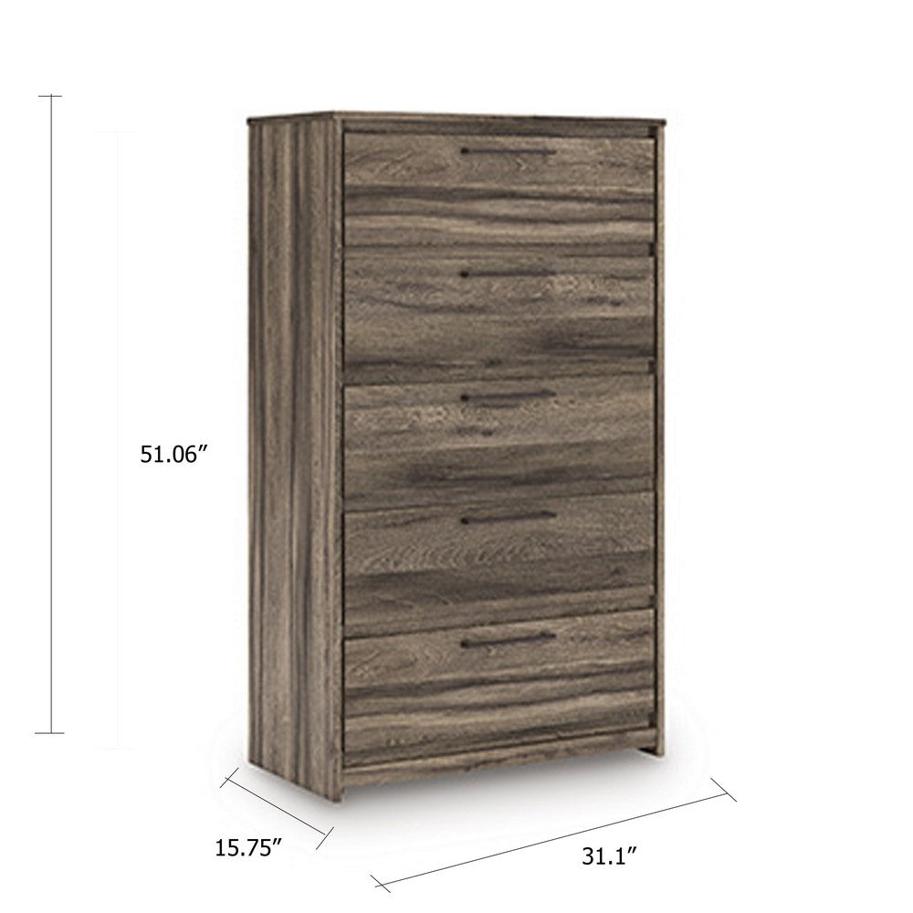Eli Tall Dresser Chest | 5 Drawers w Long Handles | Weathered Wood Brown