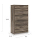 Eli Tall Dresser Chest | 5 Drawers w Long Handles | Weathered Wood Brown