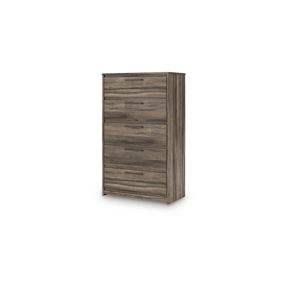 Eli Tall Dresser Chest | 5 Drawers w Long Handles | Weathered Wood Brown