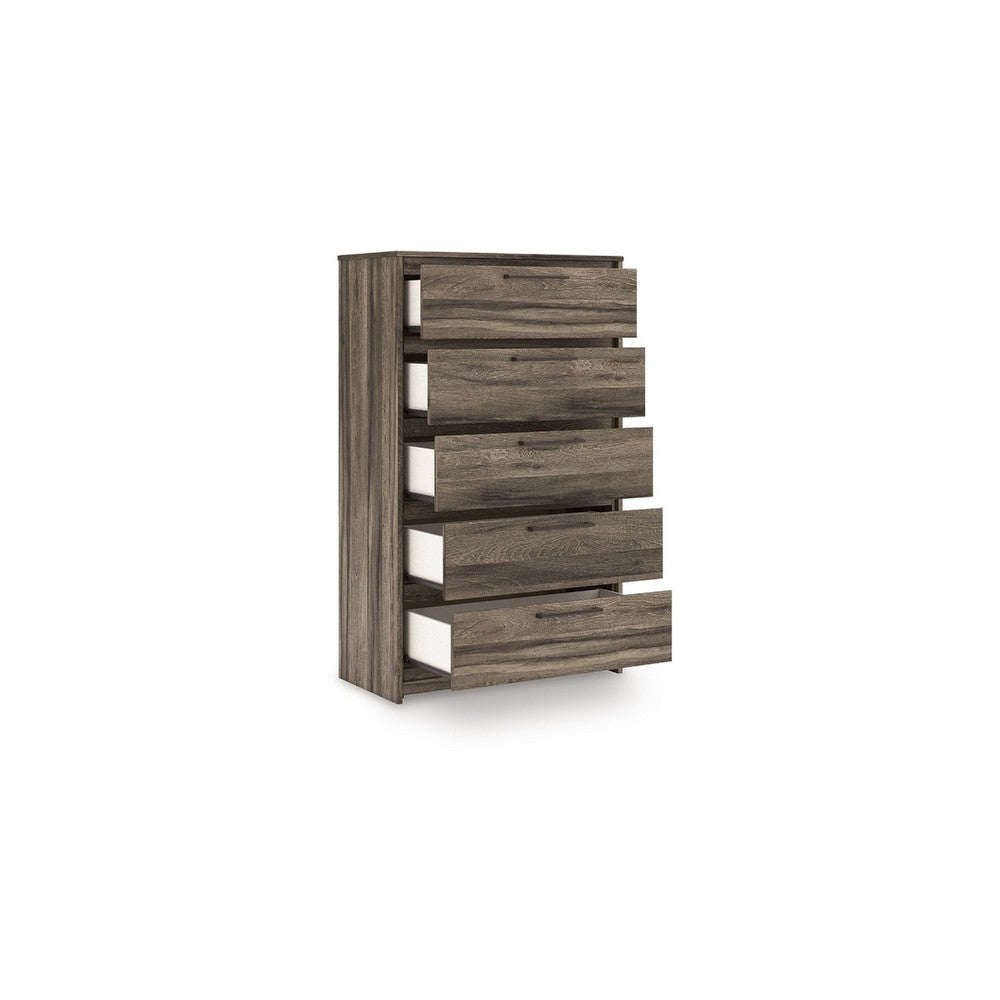 Eli Tall Dresser Chest | 5 Drawers w Long Handles | Weathered Wood Brown