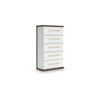 Keny Tall Dresser Chest | 5 Drawers w Gold Metal Handles | Brown & White