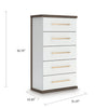 Keny Tall Dresser Chest | 5 Drawers w Gold Metal Handles | Brown & White