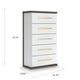 Keny Tall Dresser Chest | 5 Drawers w Gold Metal Handles | Brown & White