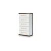 Keny Tall Dresser Chest | 5 Drawers w Gold Metal Handles | Brown & White