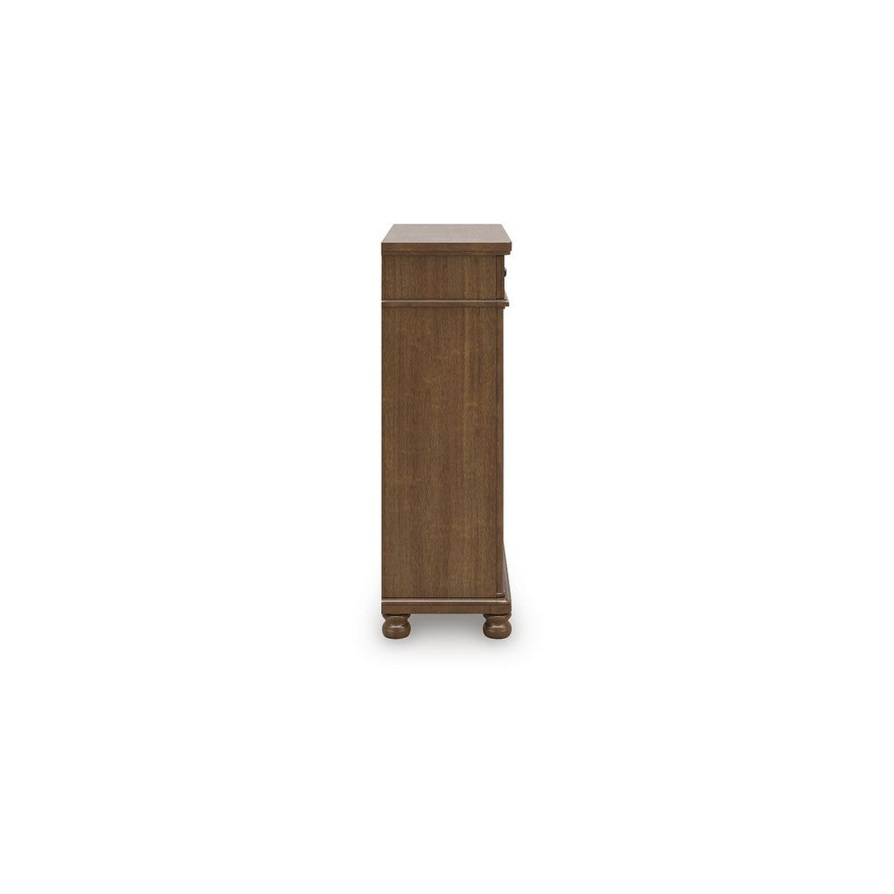 Rowy Tall Dresser Chest | 5 Drawers Pewter Gray Handles | Classic Brown