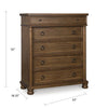 Rowy Tall Dresser Chest | 5 Drawers Pewter Gray Handles | Classic Brown