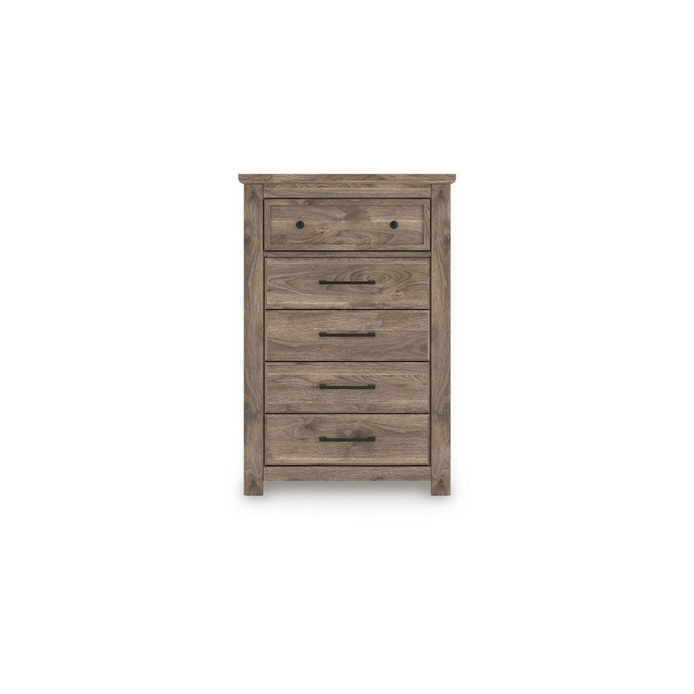 Cota Tall Dresser Chest | 5 Drawers w Dark Bronze Handles | Deep Brown