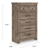 Cota Tall Dresser Chest | 5 Drawers w Dark Bronze Handles | Deep Brown