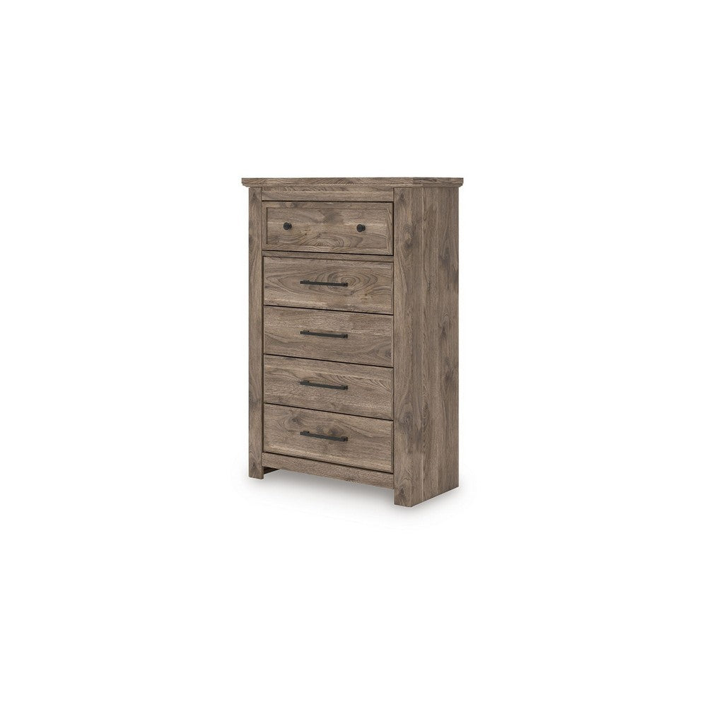 Cota Tall Dresser Chest | 5 Drawers w Dark Bronze Handles | Deep Brown