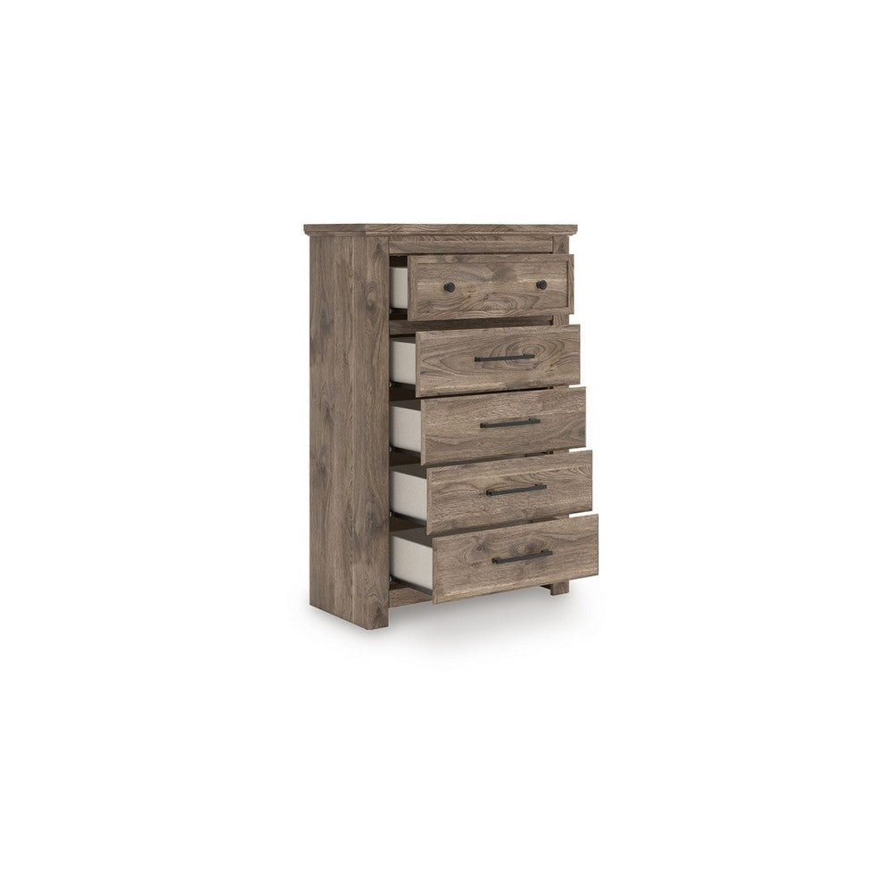 Cota Tall Dresser Chest | 5 Drawers w Dark Bronze Handles | Deep Brown