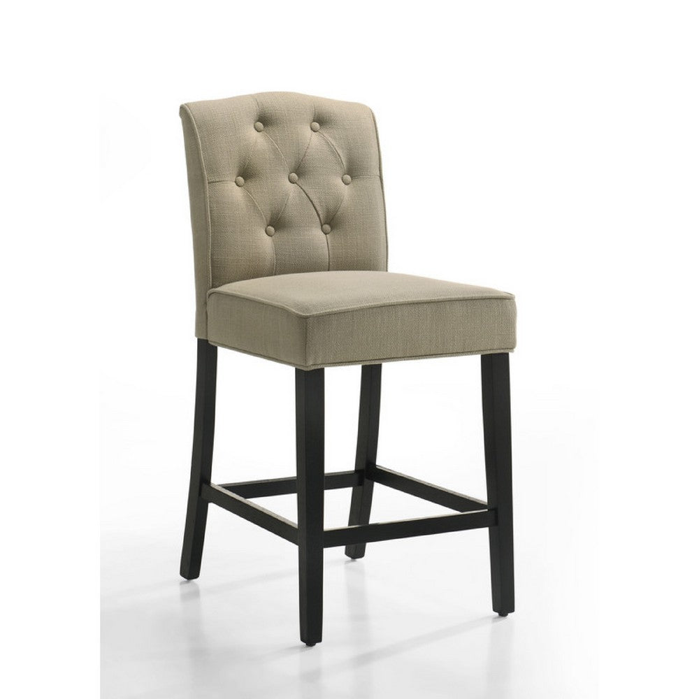 Kiy Counter Height Chair Set of 2 | Tufted Beige Seat | Black Wood Legs
