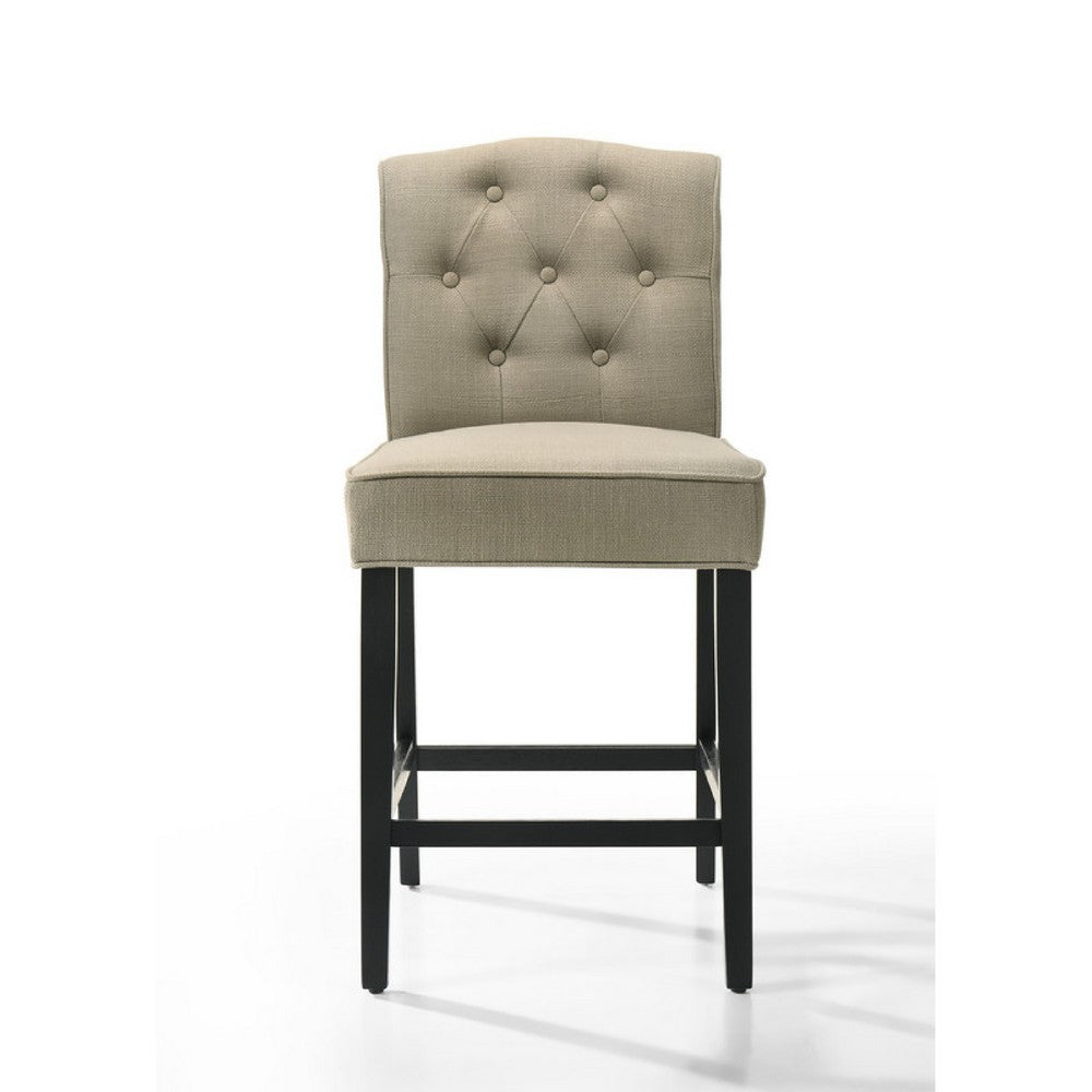 Kiy Counter Height Chair Set of 2 | Tufted Beige Seat | Black Wood Legs