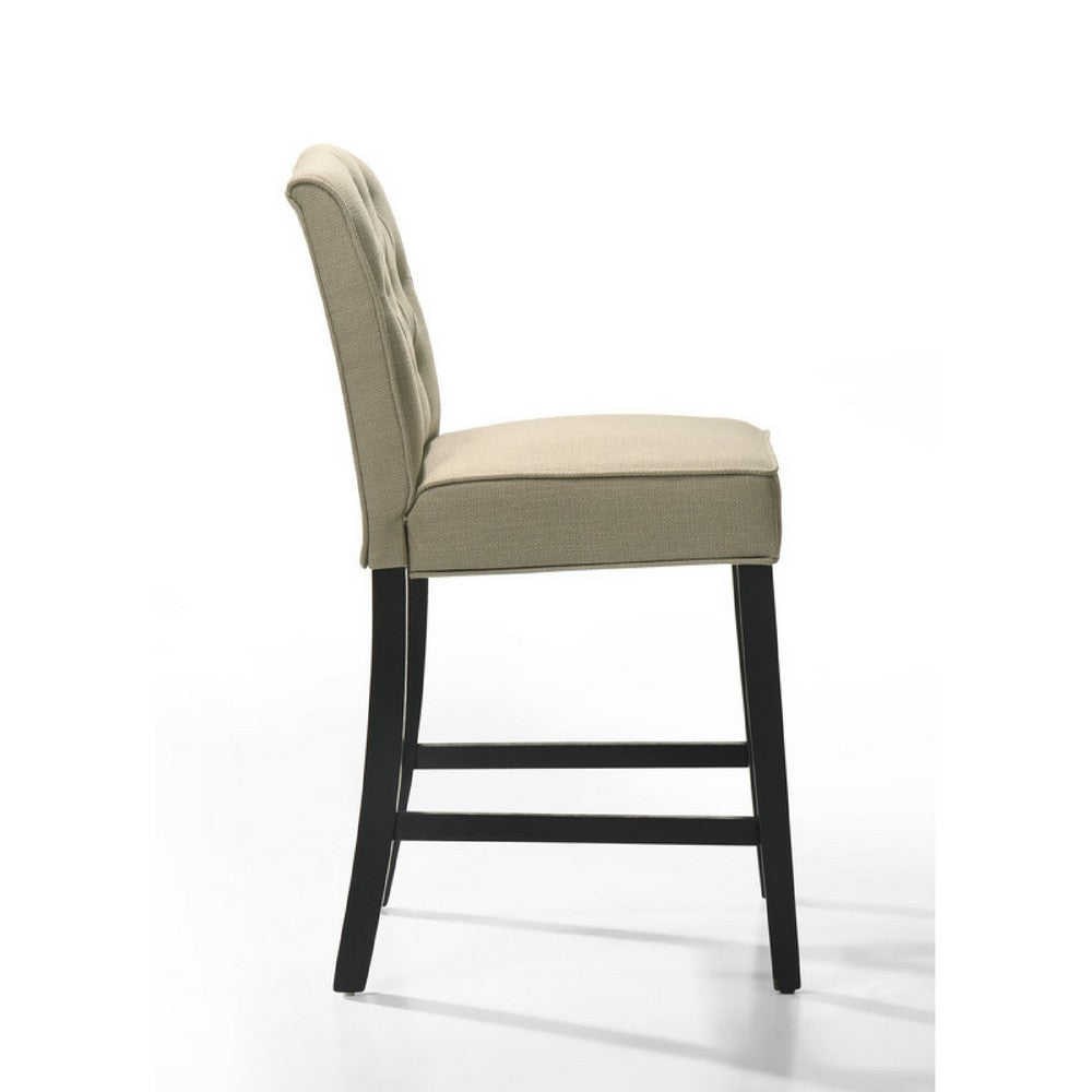 Kiy Counter Height Chair Set of 2 | Tufted Beige Seat | Black Wood Legs