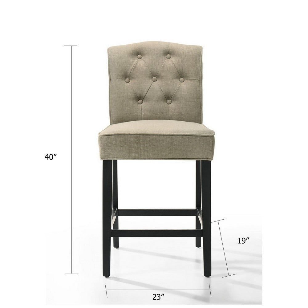 Kiy Counter Height Chair Set of 2 | Tufted Beige Seat | Black Wood Legs