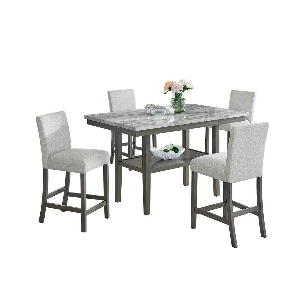 Jeny 5pc Counter Height Dining Set | Gray Seats | 60" Faux Marble Top