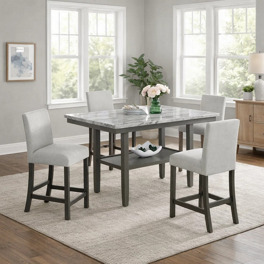 Jeny 5pc Counter Height Dining Set | Gray Seats | 60" Faux Marble Top