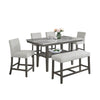 Jeny 6pc Counter Height Dining Set | Gray Bench Chairs | 60" Faux Marble