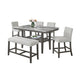 Jeny 6pc Counter Height Dining Set | Gray Bench Chairs | 60" Faux Marble