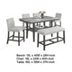 Jeny 6pc Counter Height Dining Set | Gray Bench Chairs | 60" Faux Marble
