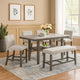 Jeny 6pc Counter Height Dining Set | Gray Bench Chairs | 60" Faux Marble