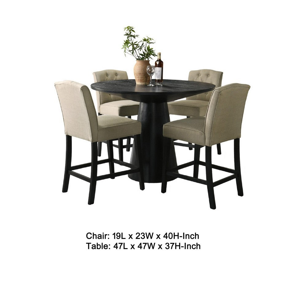 Kiy 5pc Counter Height Dining Set | Beige Seats | 47" Ebony Black Top