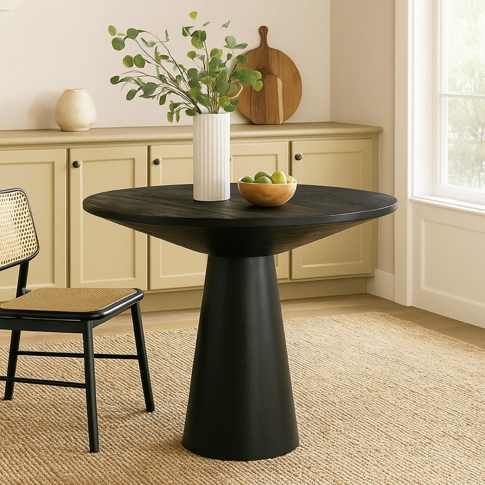 Kiy 5pc Counter Height Dining Set | Beige Seats | 47" Ebony Black Top