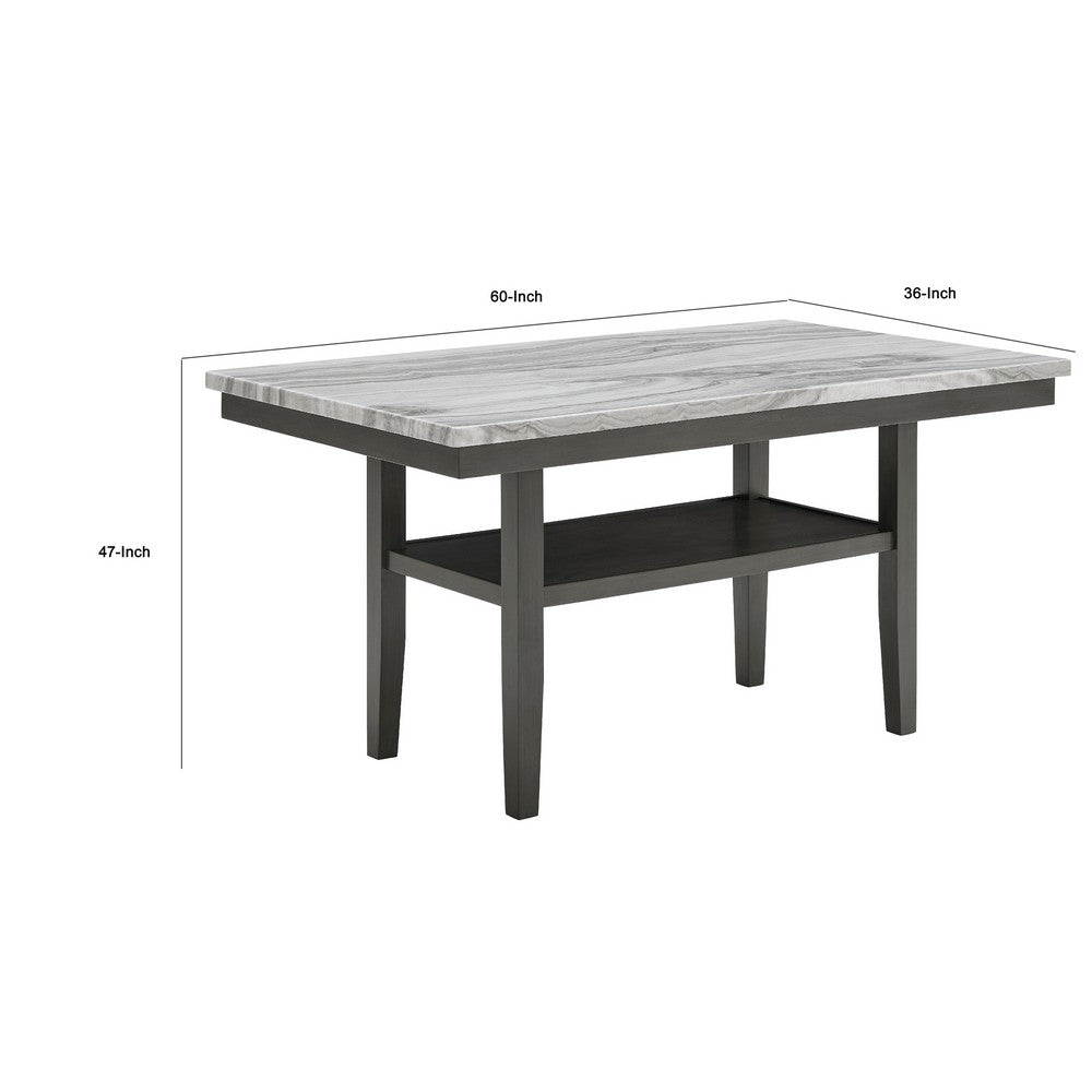 Jeny Counter Height Dining Table | 60" Faux Marble Top | Dark Gray