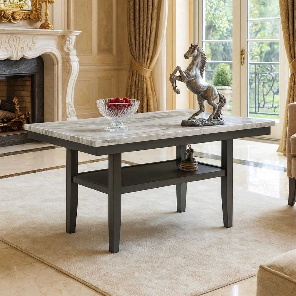 Jeny Counter Height Dining Table | 60" Faux Marble Top | Dark Gray