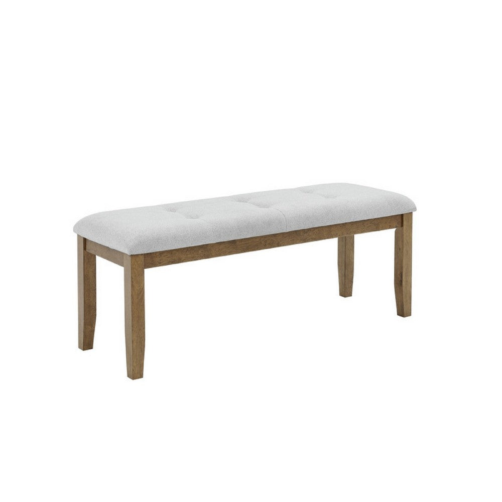 Meny Dining Bench | Tufted Light Gray Seat | 48" Walnut Oak Brown