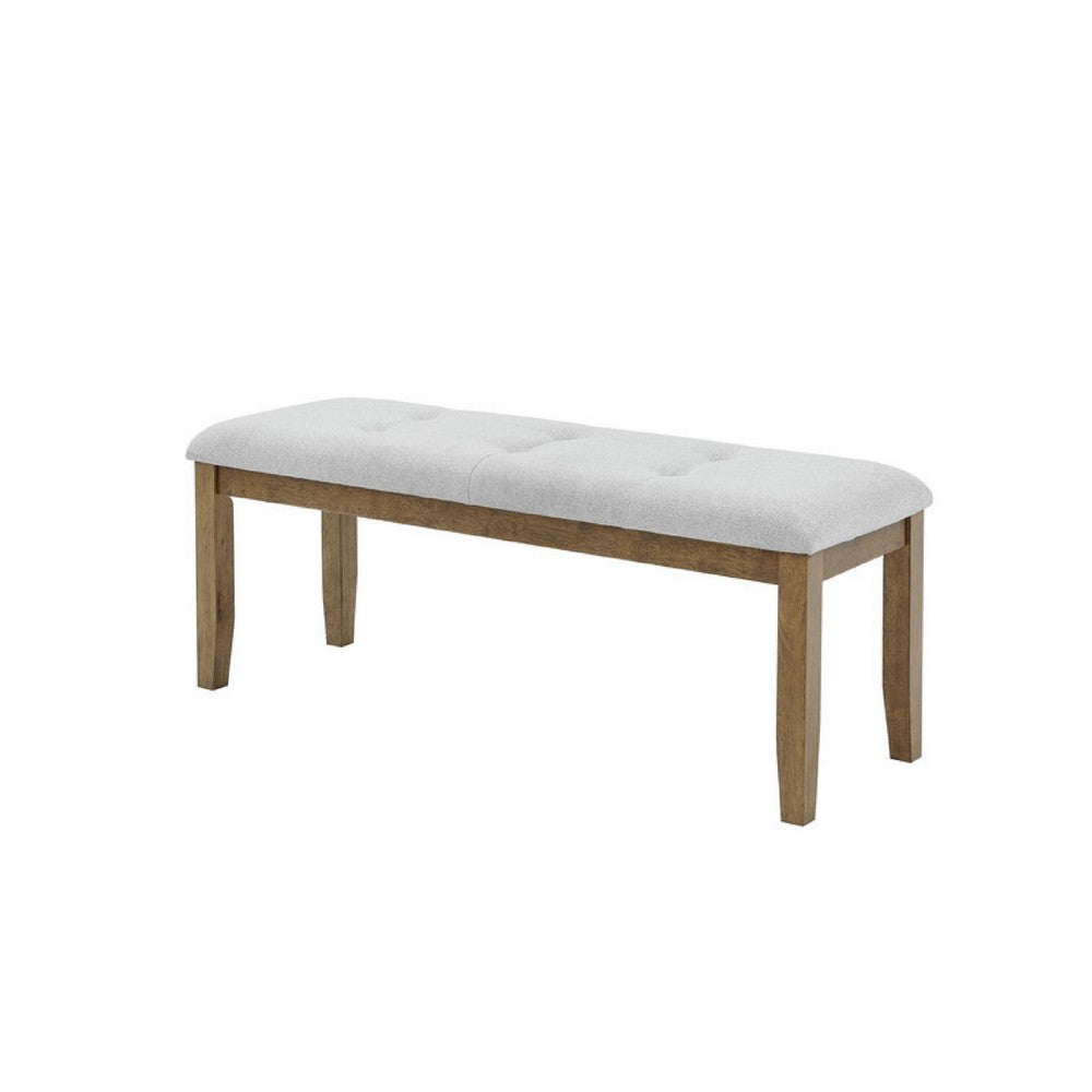 Meny Dining Bench | Tufted Light Gray Seat | 48" Walnut Oak Brown